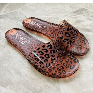 NWOT BEACH BY MATISSE brown jelly animal leopard print summer sandals slides 7